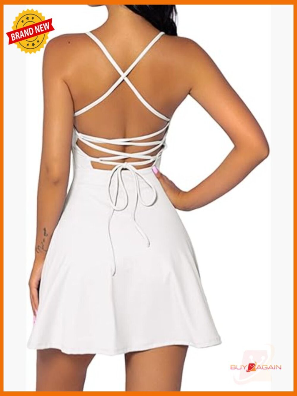 Two Piece Tennis Dress with Shorts Workout Open Back Active Golf Dress
